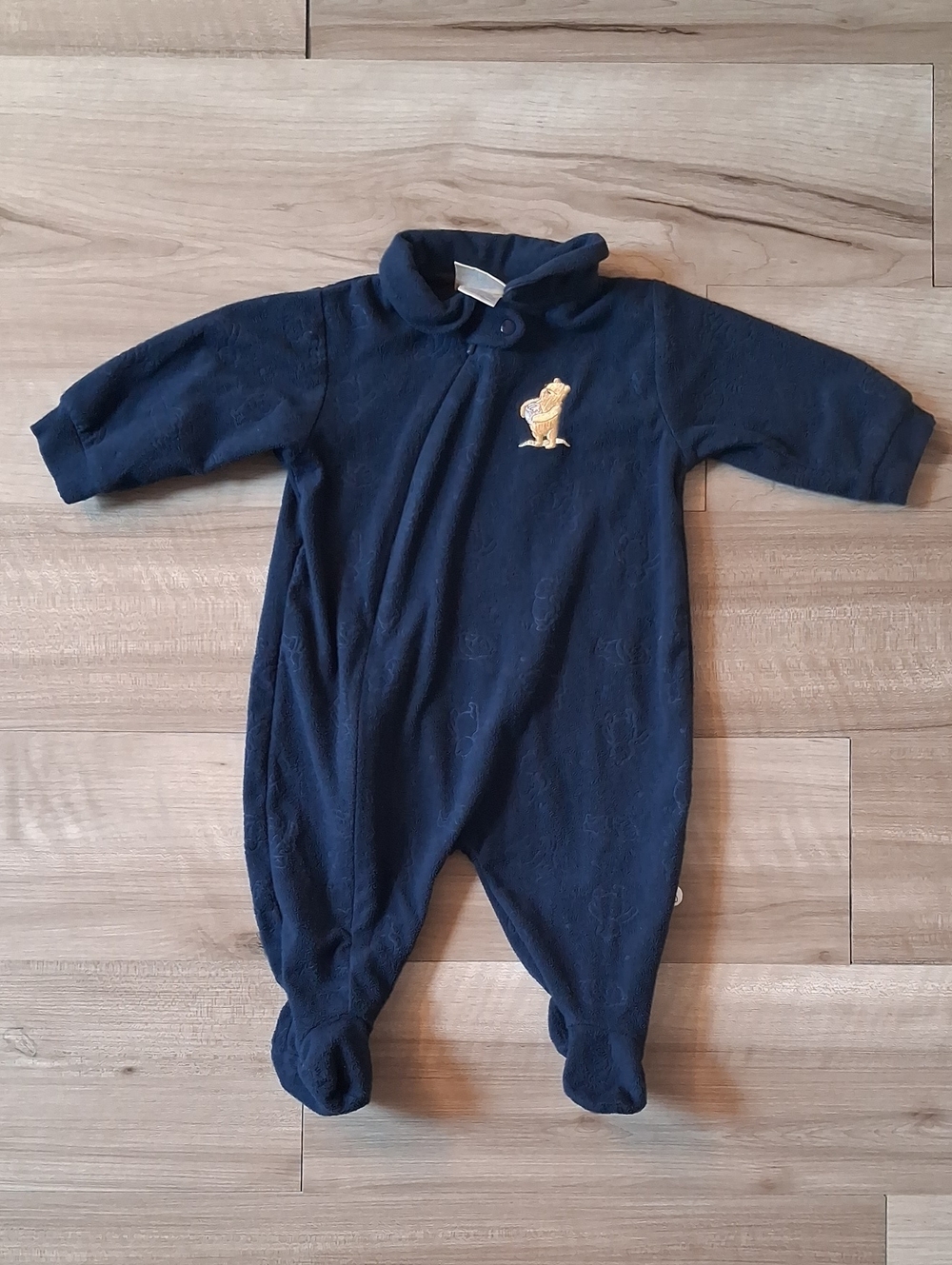 Vintage Classic Pooh Cozy Navy Blue Plush Footed One-Piece Size 6 Months (N)
